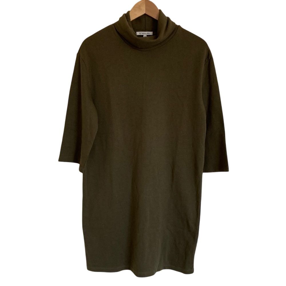 Otherside Womens Olive Green Turtleneck Tunic 3/4 Sleeve Knit Top Size M